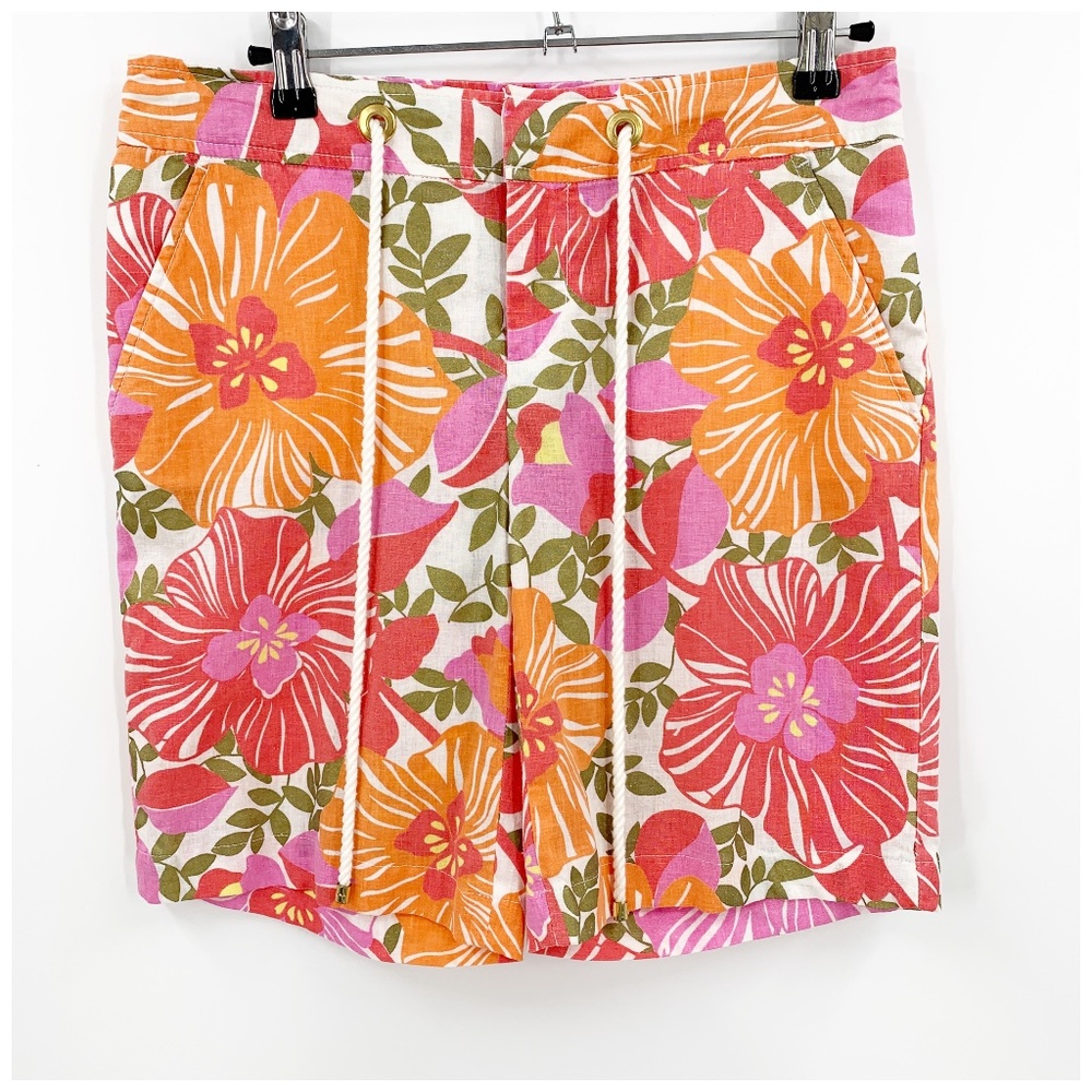 Lilly Pulitzer Tropical Print Linen Cotton Bermuda Board Shorts Sz 4